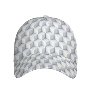 White Geometric Cube Shape Pattern Print Baseball Cap