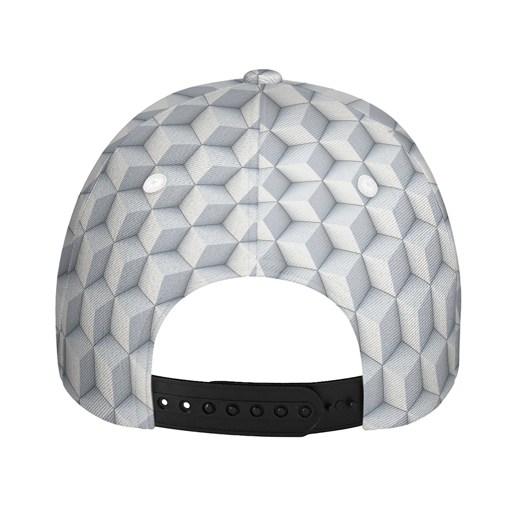 White Geometric Cube Shape Pattern Print Baseball Cap