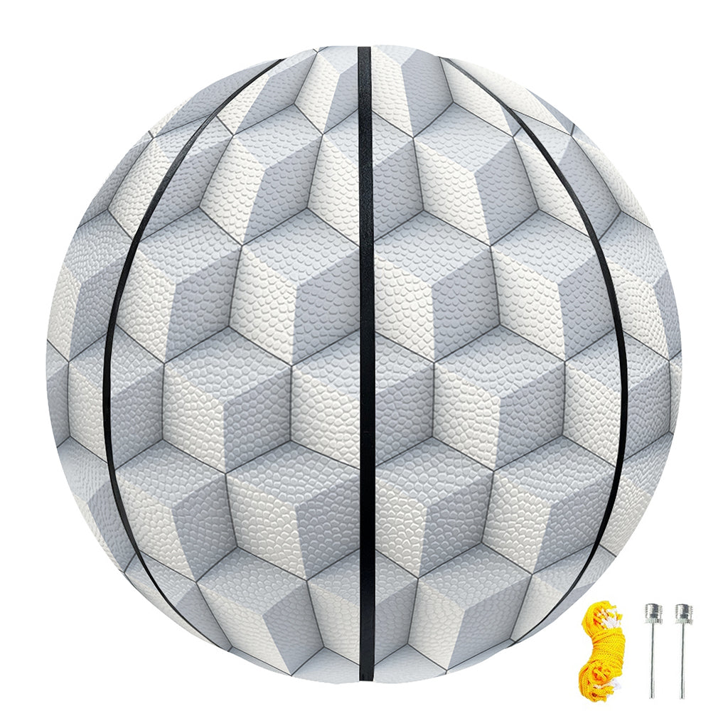 White Geometric Cube Shape Pattern Print Basketball