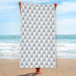 White Geometric Cube Shape Pattern Print Beach Towel