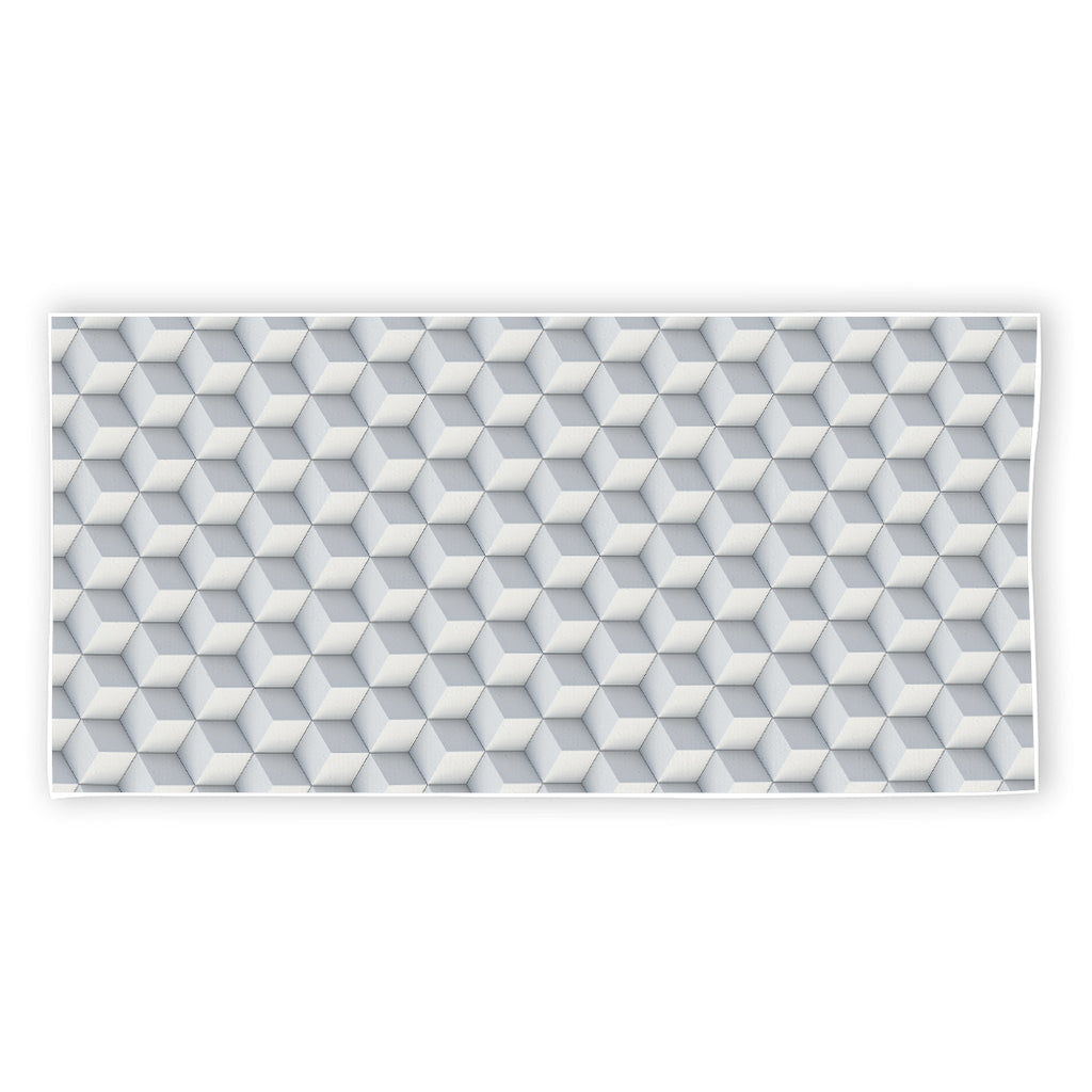 White Geometric Cube Shape Pattern Print Beach Towel