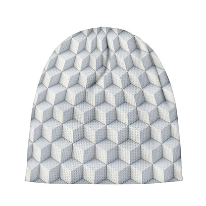 White Geometric Cube Shape Pattern Print Beanie