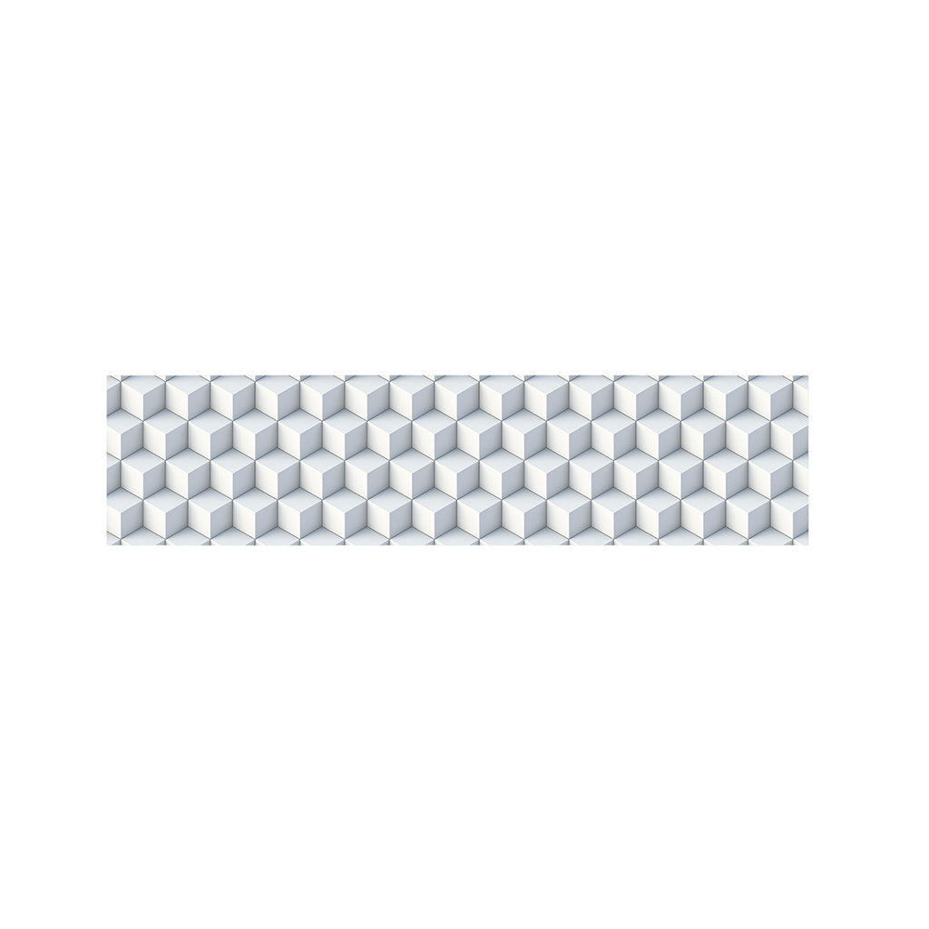 White Geometric Cube Shape Pattern Print Bed Runner