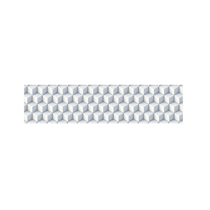 White Geometric Cube Shape Pattern Print Bed Runner