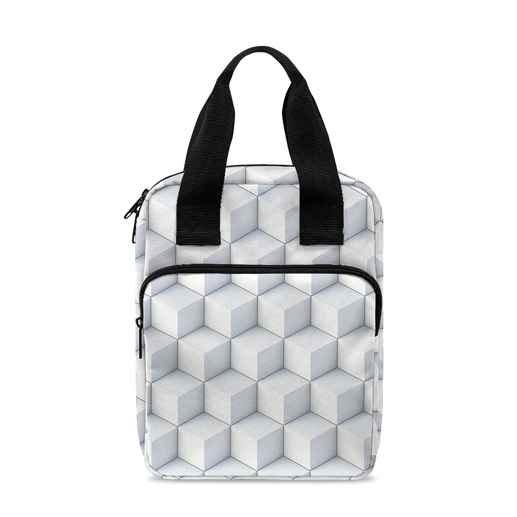 White Geometric Cube Shape Pattern Print Bible Tote Bag