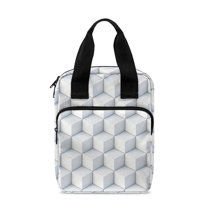 White Geometric Cube Shape Pattern Print Bible Tote Bag