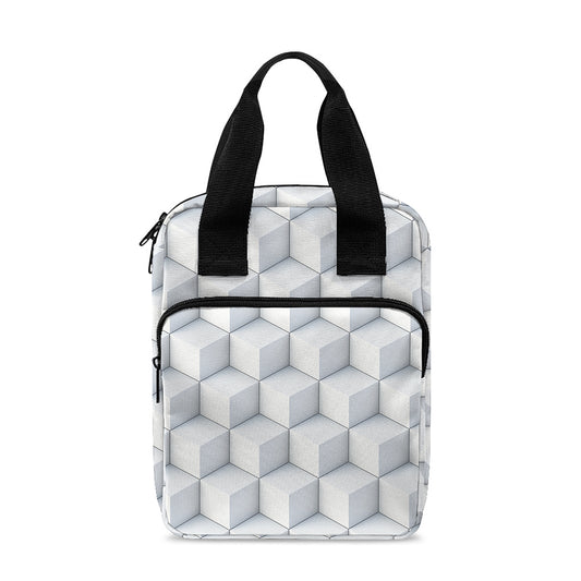 White Geometric Cube Shape Pattern Print Bible Tote Bag