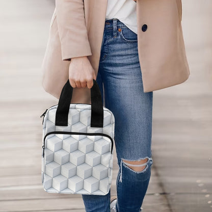 White Geometric Cube Shape Pattern Print Bible Tote Bag