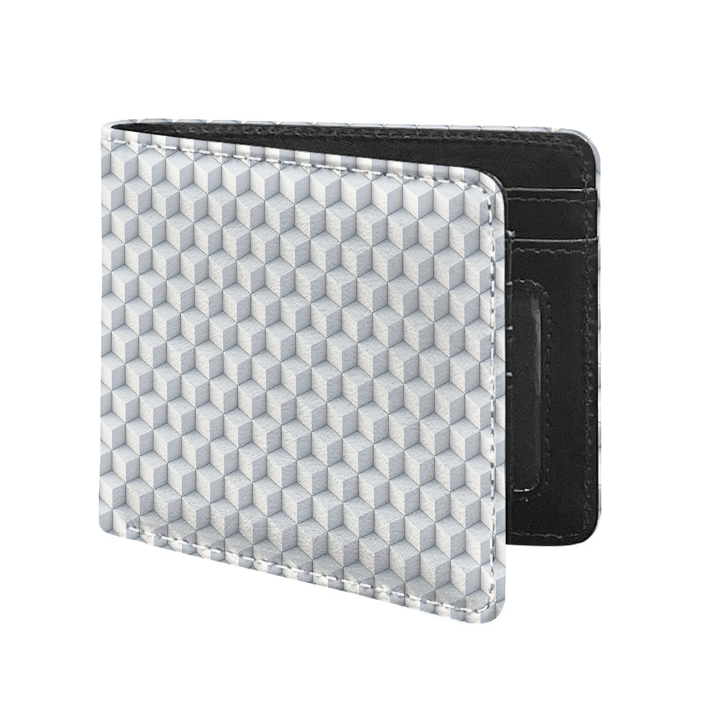 White Geometric Cube Shape Pattern Print Bifold Wallet