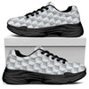 White Geometric Cube Shape Pattern Print Black Chunky Shoes