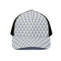 White Geometric Cube Shape Pattern Print Black Mesh Trucker Hat