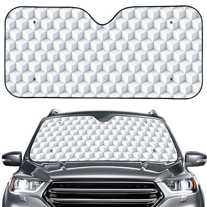 White Geometric Cube Shape Pattern Print Car Windshield Sun Shade
