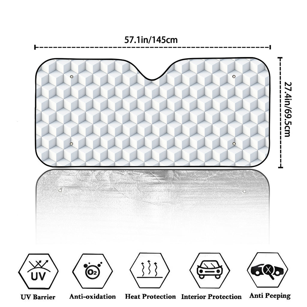 White Geometric Cube Shape Pattern Print Car Windshield Sun Shade