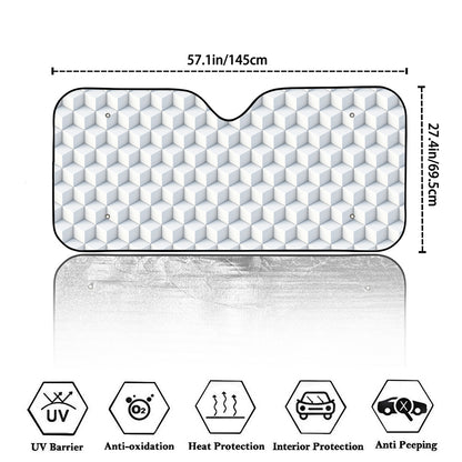 White Geometric Cube Shape Pattern Print Car Windshield Sun Shade