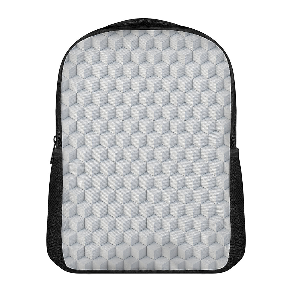 White Geometric Cube Shape Pattern Print Casual Backpack