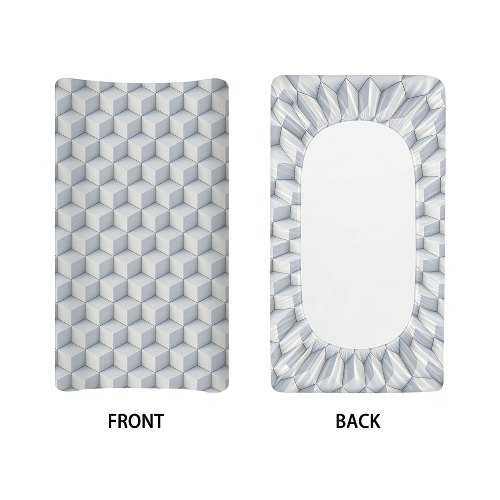 White Geometric Cube Shape Pattern Print Changing Pad Cover