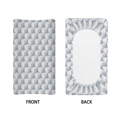 White Geometric Cube Shape Pattern Print Changing Pad Cover