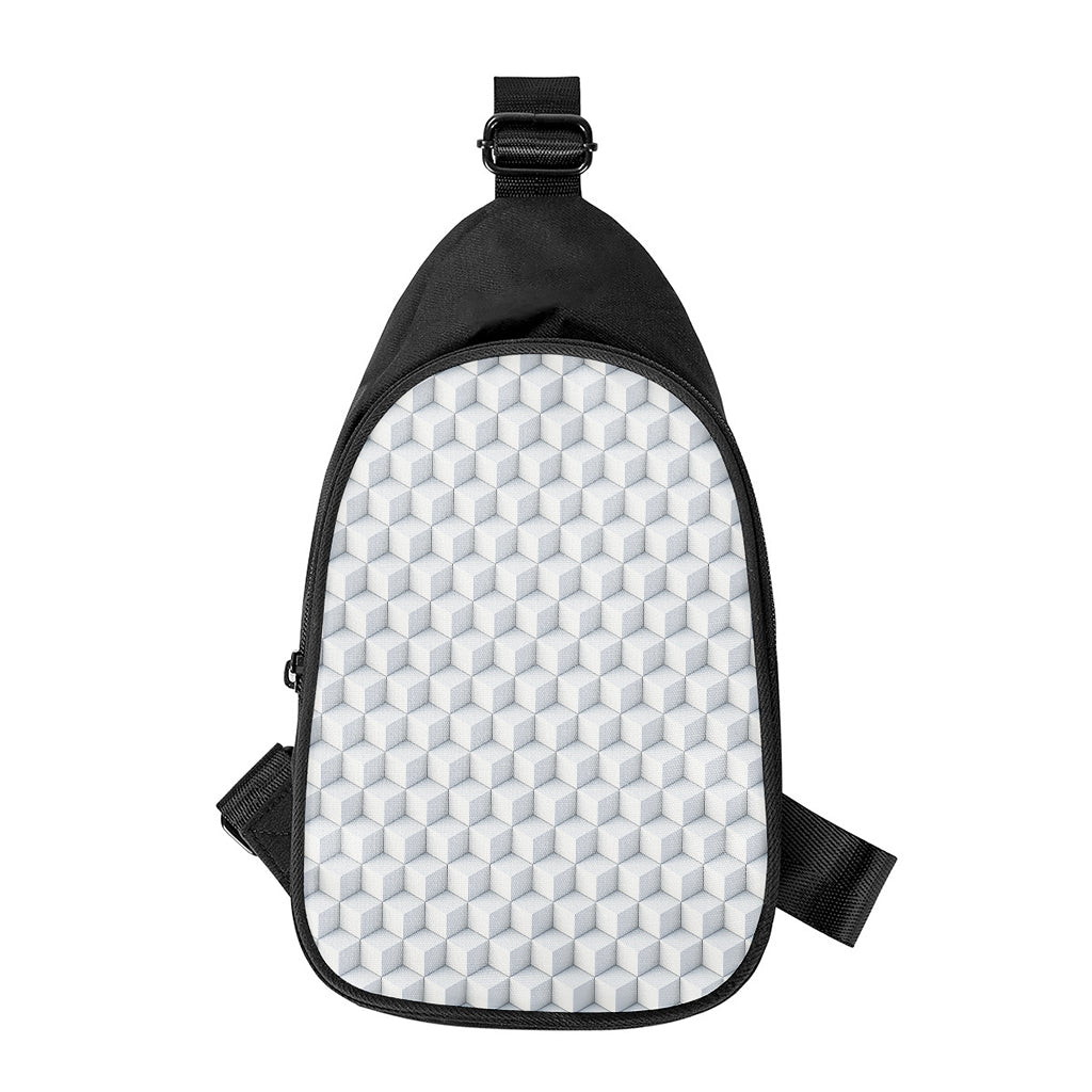 White Geometric Cube Shape Pattern Print Chest Bag