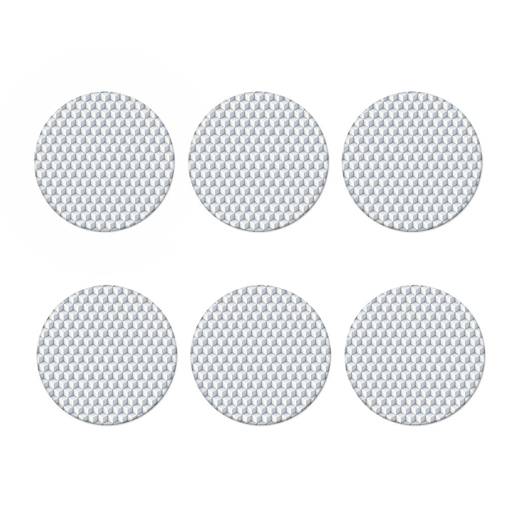 White Geometric Cube Shape Pattern Print Coaster Set