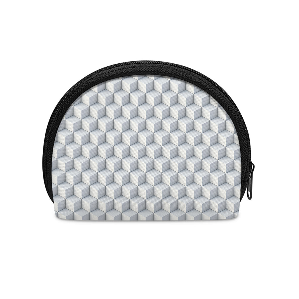 White Geometric Cube Shape Pattern Print Coin Purse