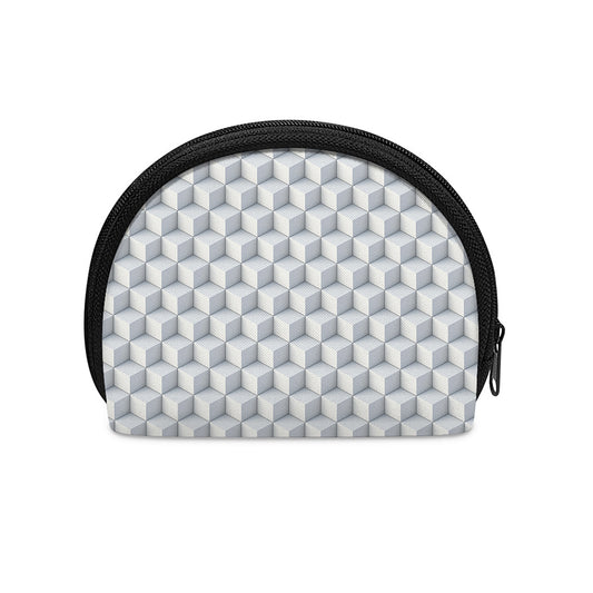White Geometric Cube Shape Pattern Print Coin Purse