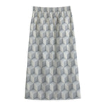 White Geometric Cube Shape Pattern Print Cotton Front Slit Maxi Skirt