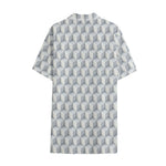 White Geometric Cube Shape Pattern Print Cotton Hawaiian Shirt