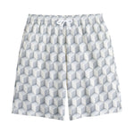 White Geometric Cube Shape Pattern Print Cotton Shorts