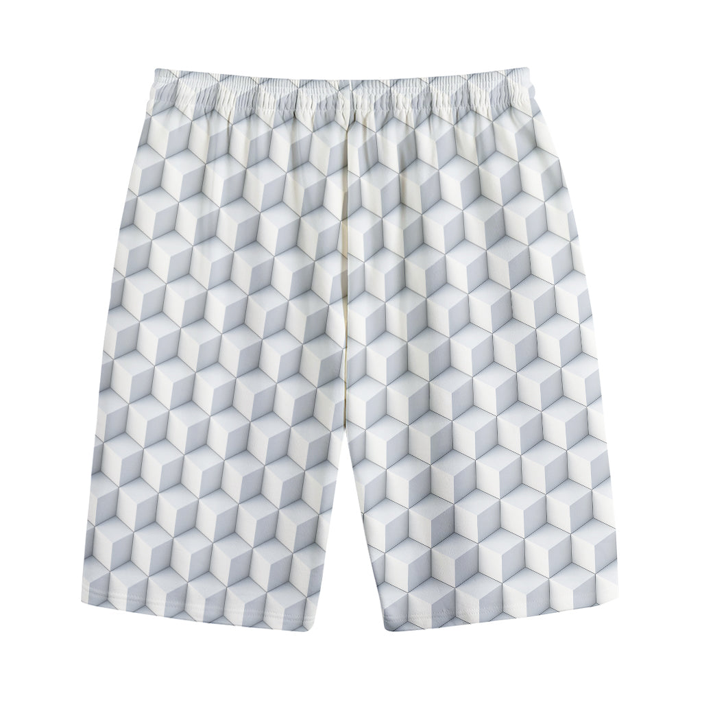 White Geometric Cube Shape Pattern Print Cotton Shorts
