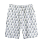 White Geometric Cube Shape Pattern Print Cotton Shorts