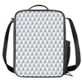 White Geometric Cube Shape Pattern Print Crossbody Lunch Bag