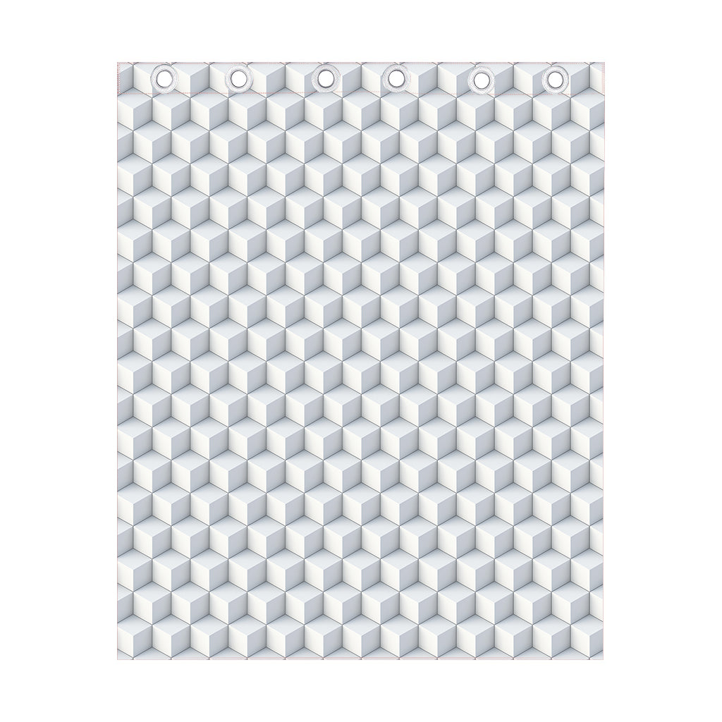 White Geometric Cube Shape Pattern Print Curtain