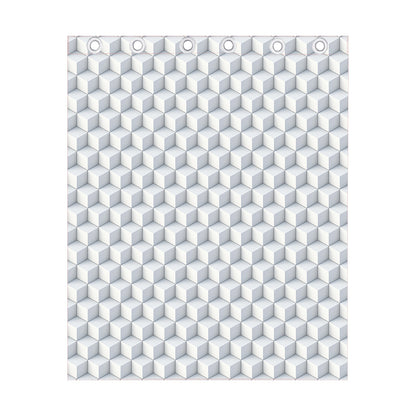 White Geometric Cube Shape Pattern Print Curtain