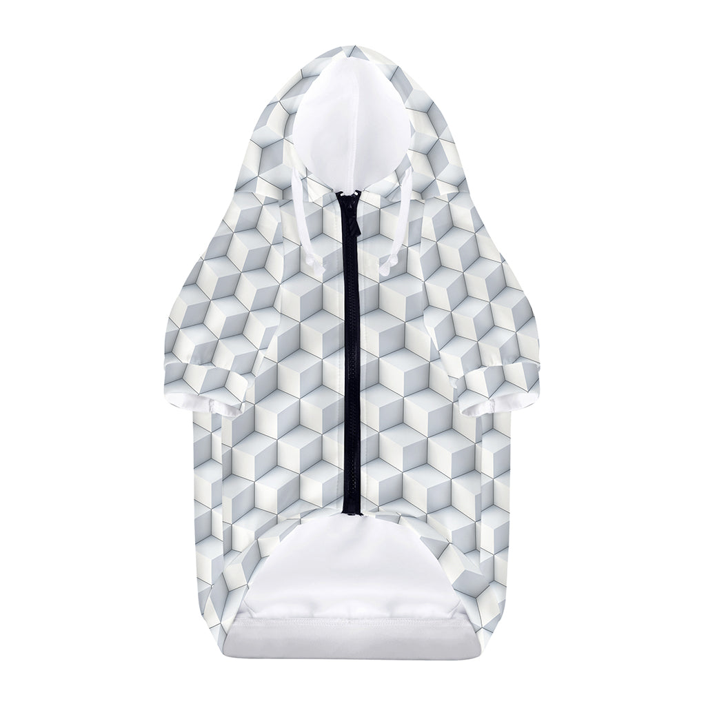 White Geometric Cube Shape Pattern Print Dog Zip Up Hoodie
