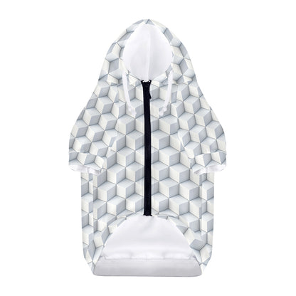 White Geometric Cube Shape Pattern Print Dog Zip Up Hoodie