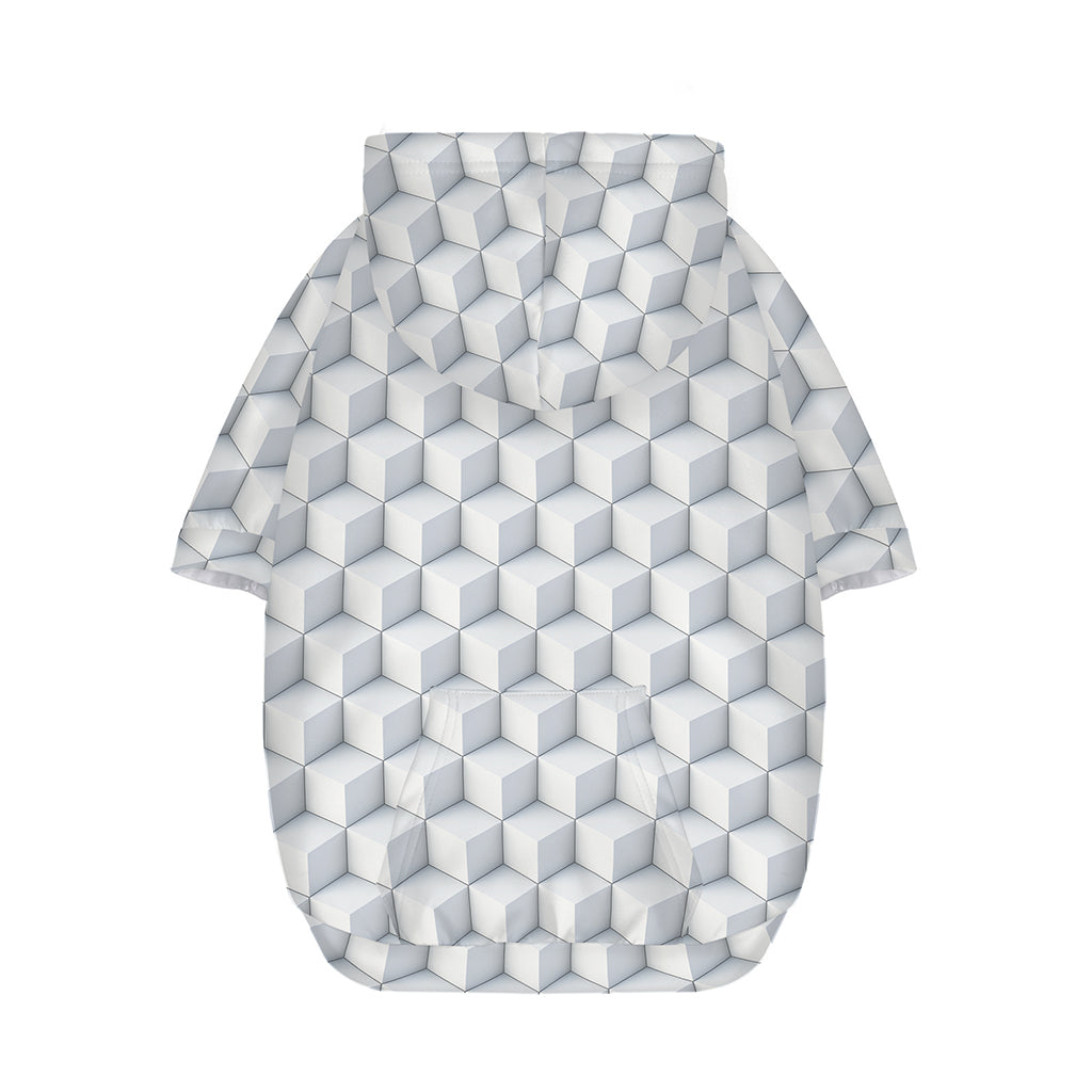 White Geometric Cube Shape Pattern Print Dog Zip Up Hoodie