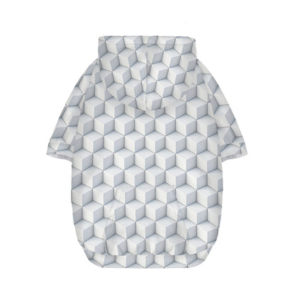 White Geometric Cube Shape Pattern Print Dog Zip Up Hoodie