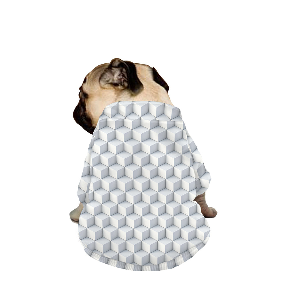White Geometric Cube Shape Pattern Print Dog Zip Up Jacket