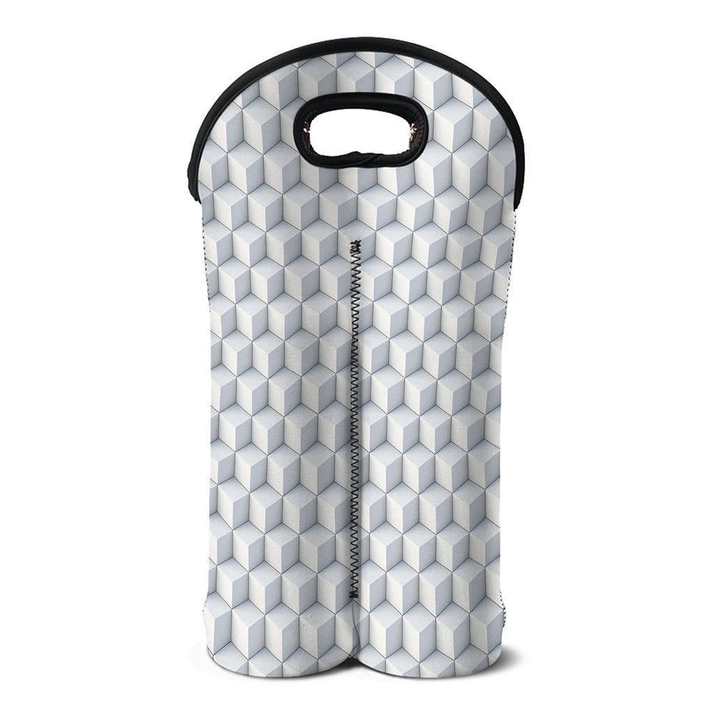 White Geometric Cube Shape Pattern Print Double Neoprene Wine Tote
