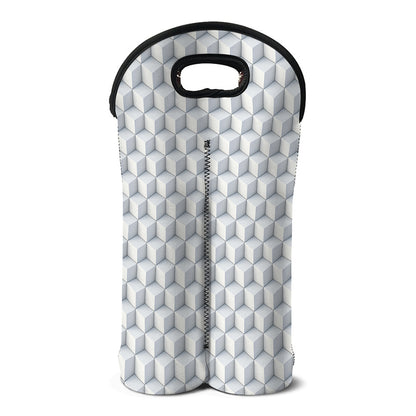 White Geometric Cube Shape Pattern Print Double Neoprene Wine Tote