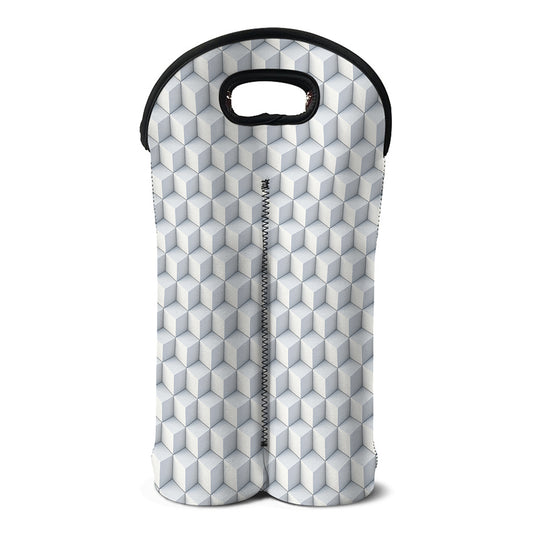 White Geometric Cube Shape Pattern Print Double Neoprene Wine Tote