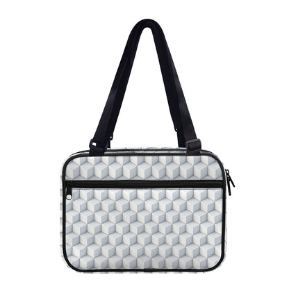 White Geometric Cube Shape Pattern Print Double Strap Bible Bag