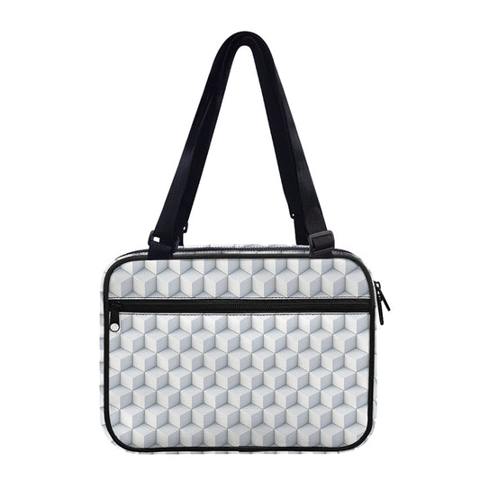 White Geometric Cube Shape Pattern Print Double Strap Bible Bag