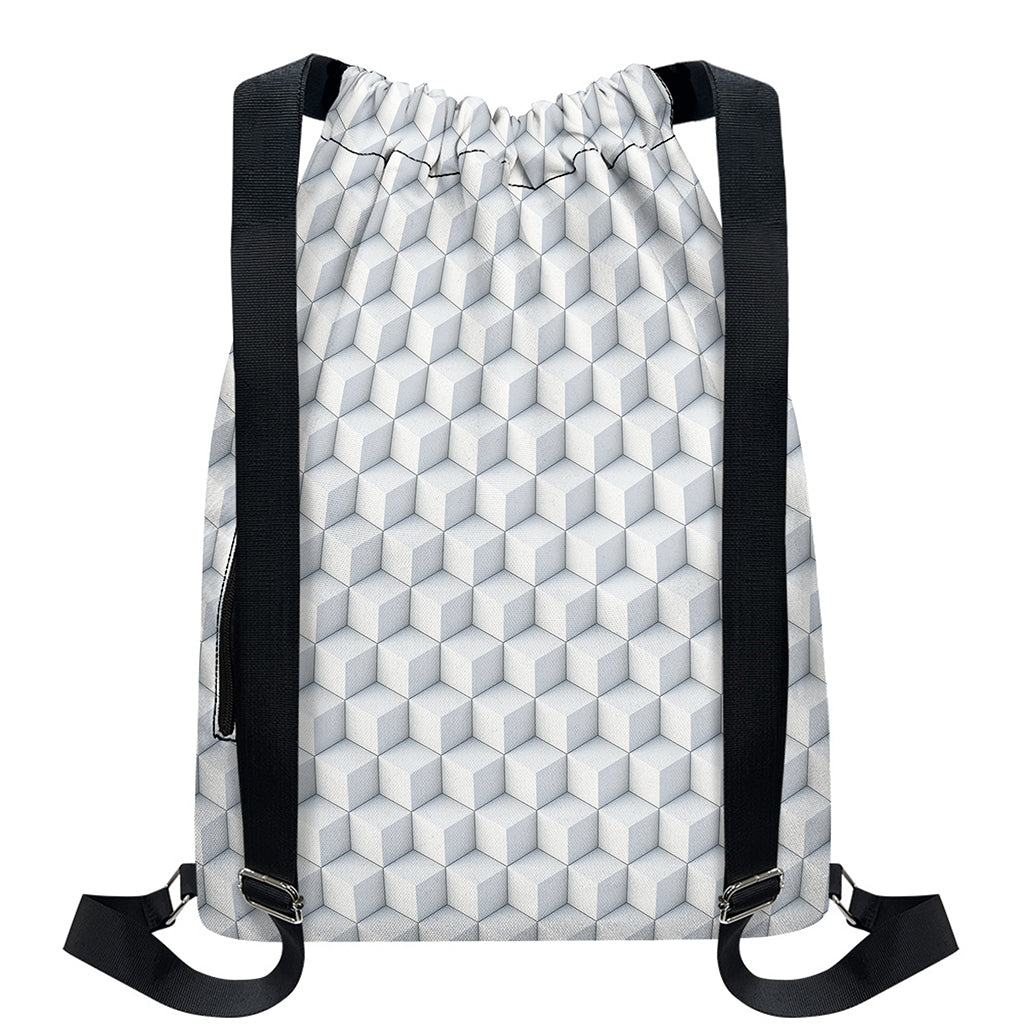 White Geometric Cube Shape Pattern Print Drawstring Backpack