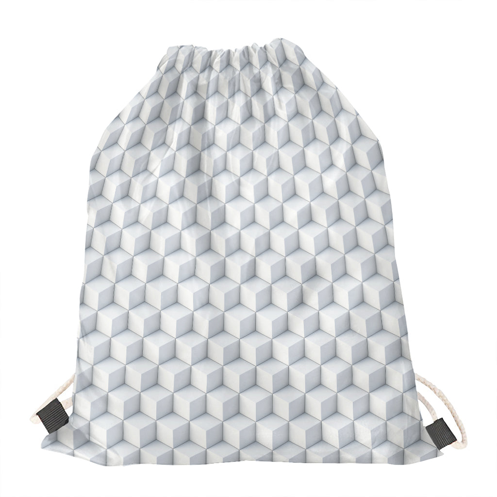 White Geometric Cube Shape Pattern Print Drawstring Bag
