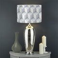 White Geometric Cube Shape Pattern Print Drum Lamp Shade