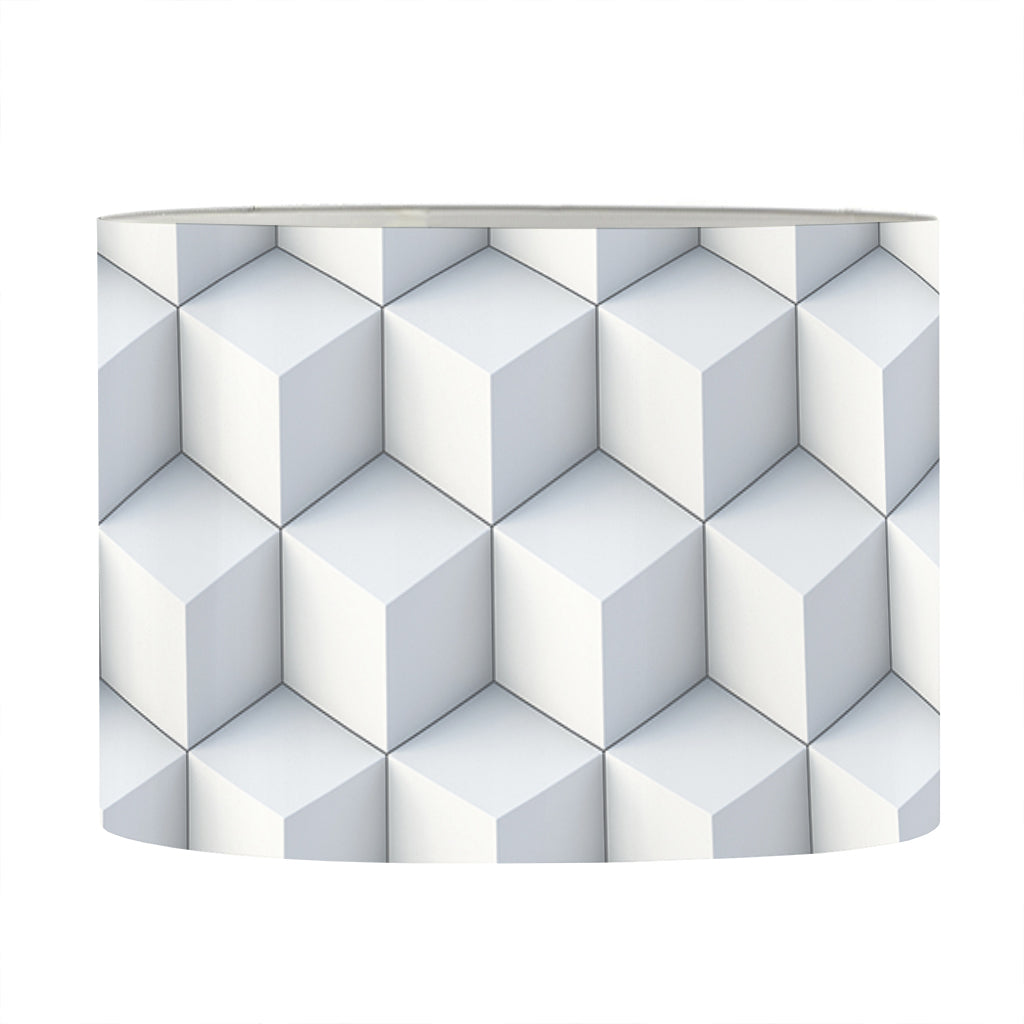 White Geometric Cube Shape Pattern Print Drum Lamp Shade