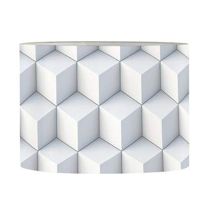 White Geometric Cube Shape Pattern Print Drum Lamp Shade