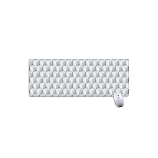 White Geometric Cube Shape Pattern Print Extended Mouse Pad