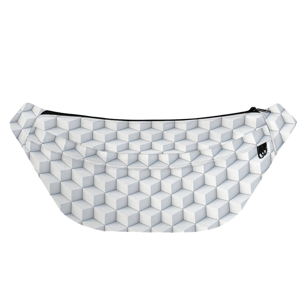 White Geometric Cube Shape Pattern Print Fanny Pack